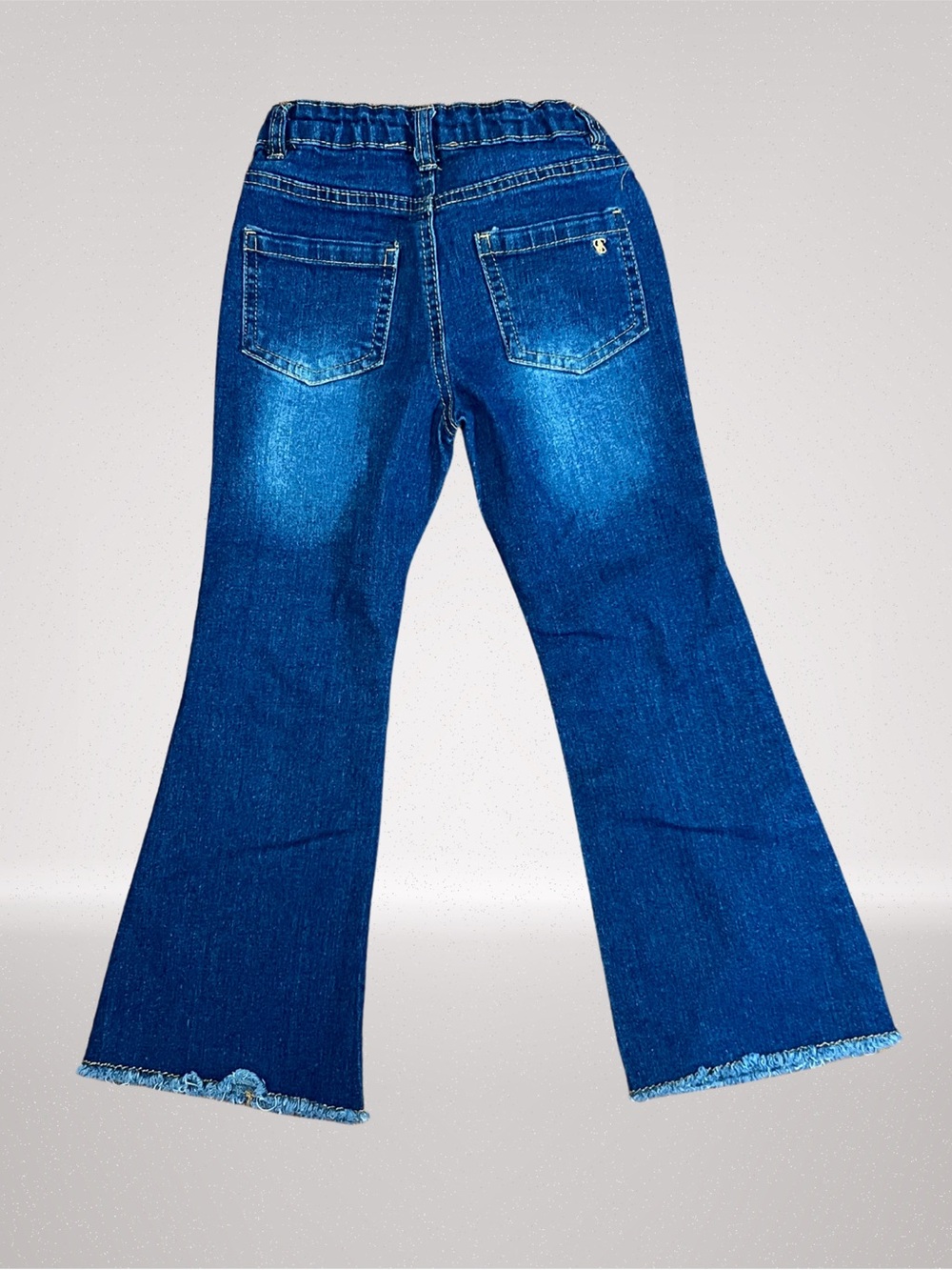 Jessica Simpson Girls Size 6 Flare Jeans Dark Wash Button Front Raw Hem